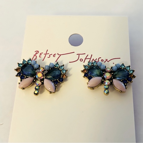 Betsey Johnson Crystal Butterfly Earrings NWT - Picture 2 of 2